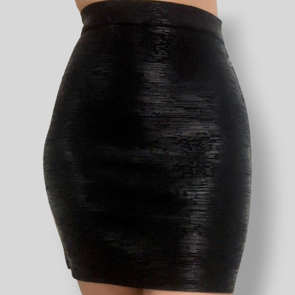 Load image into Gallery viewer, Bandage Skirt Mini - Black &amp; Liquid Black - SEXY DRESS CO.
