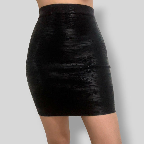 Load image into Gallery viewer, Bandage Skirt Mini - Black &amp; Liquid Black - SEXY DRESS CO.
