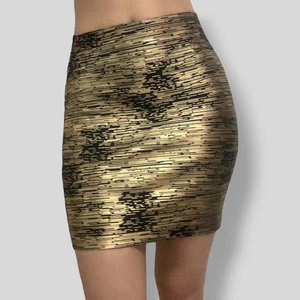 Load image into Gallery viewer, Bandage Skirt Mini - Black &amp; Liquid Gold - SEXY DRESS CO.
